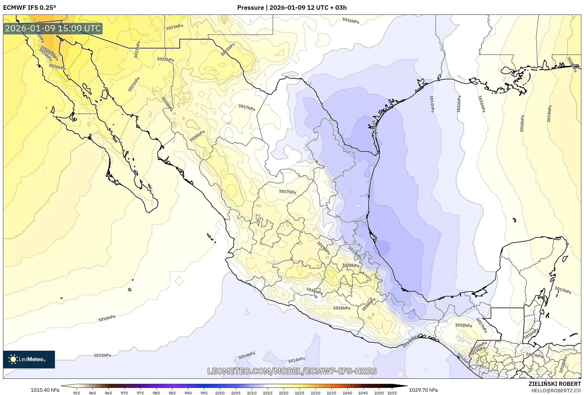 ECMWF IFS 0.25° model - Mexico, Pressure