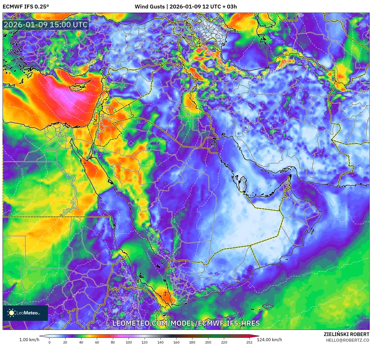 ECMWF IFS 0.25° model - Middle East, Wind Gusts