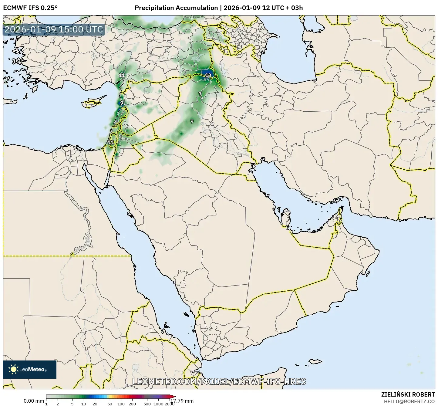 ECMWF IFS 0.25° model - Middle East, Precipitation Accumulation