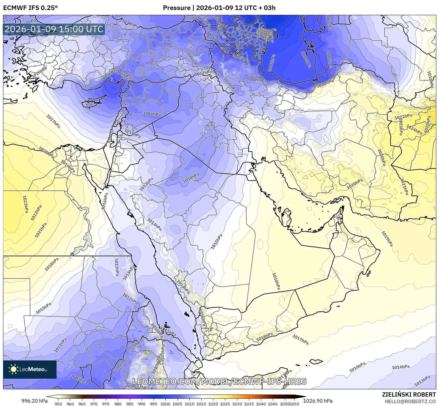 ECMWF IFS 0.25° model - Middle East, Pressure