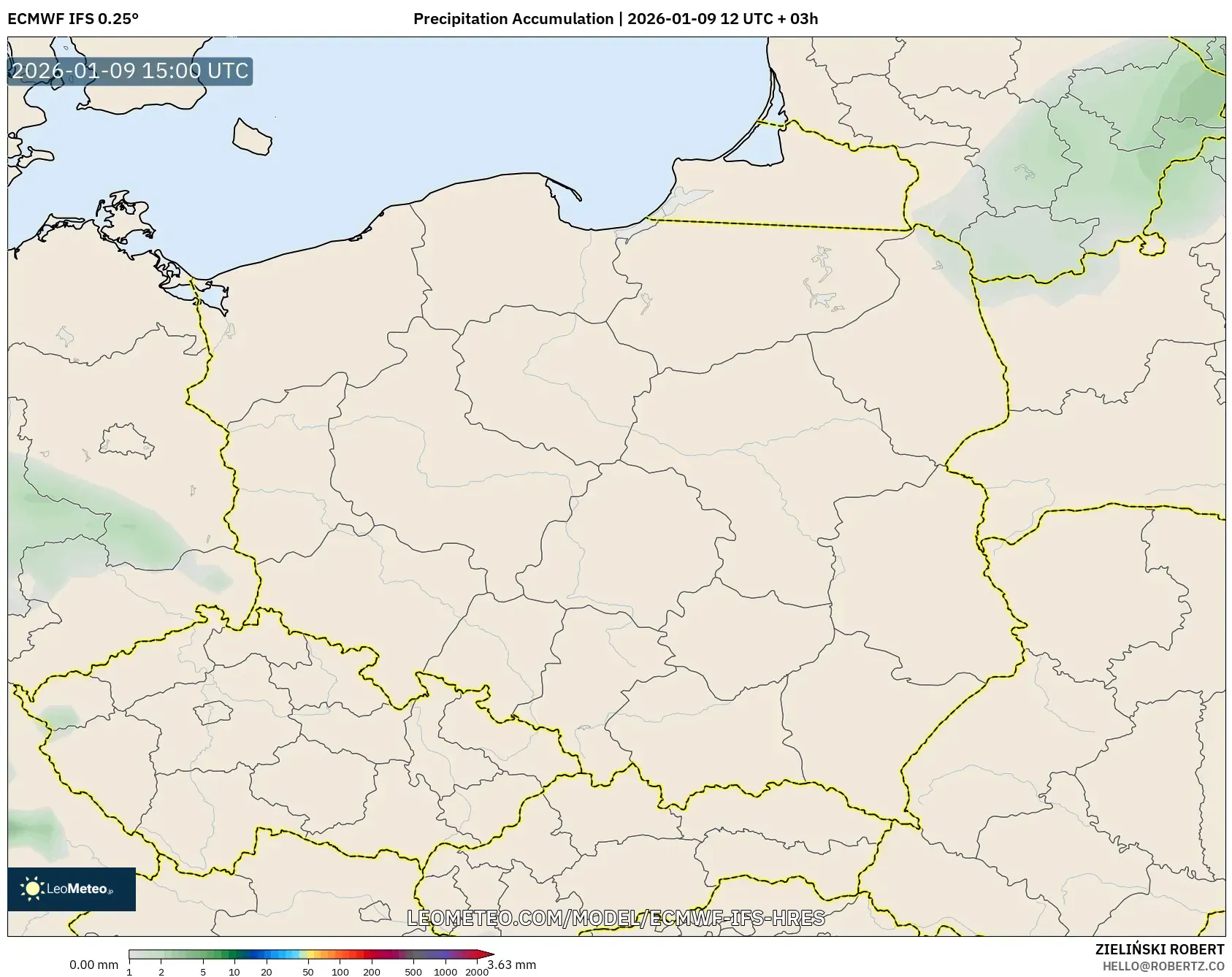 ECMWF IFS 0.25° model - Poland, Precipitation Accumulation