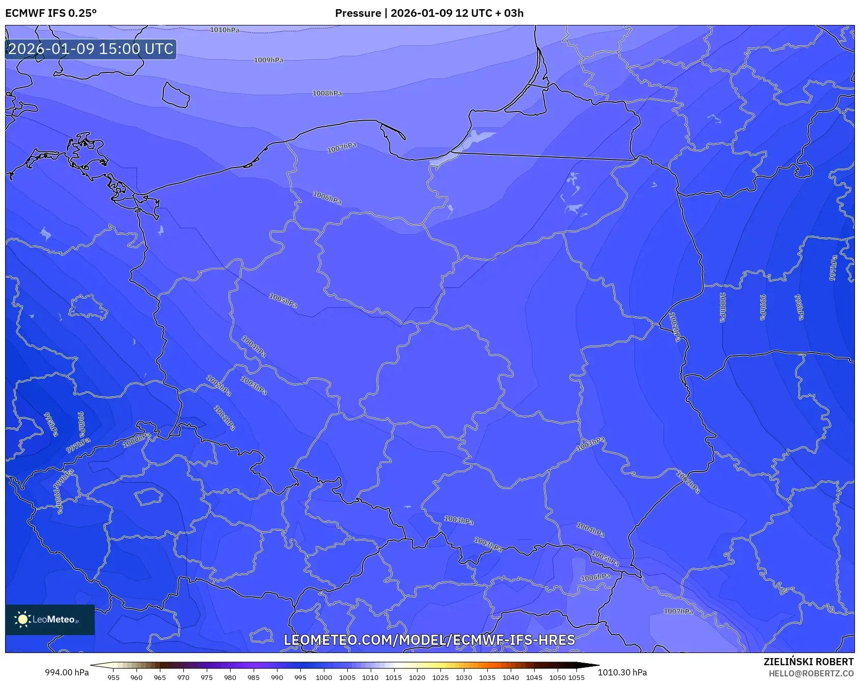ECMWF IFS 0.25° model - Poland, Pressure