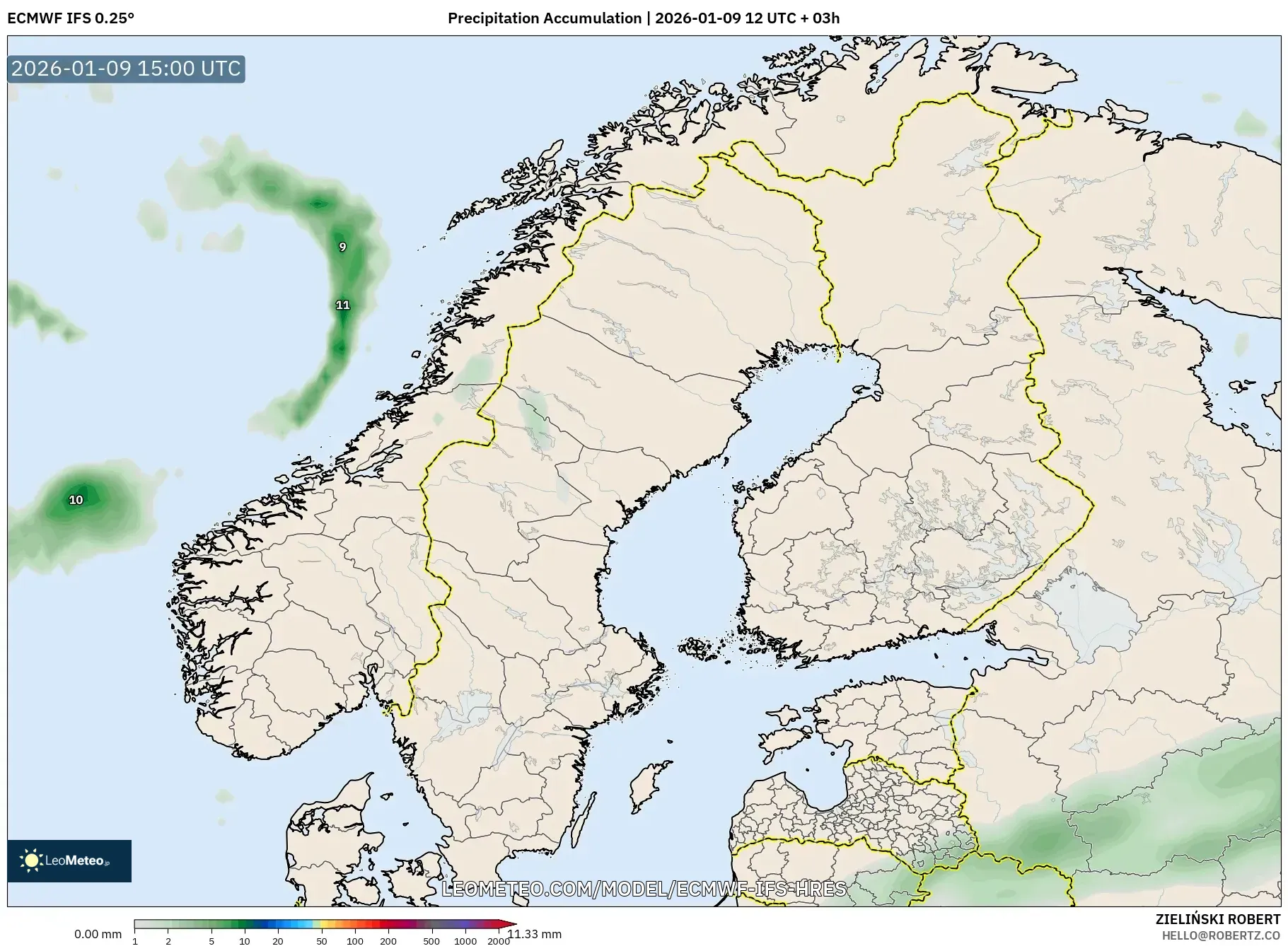 ECMWF IFS 0.25° model - Scandinavia, Precipitation Accumulation