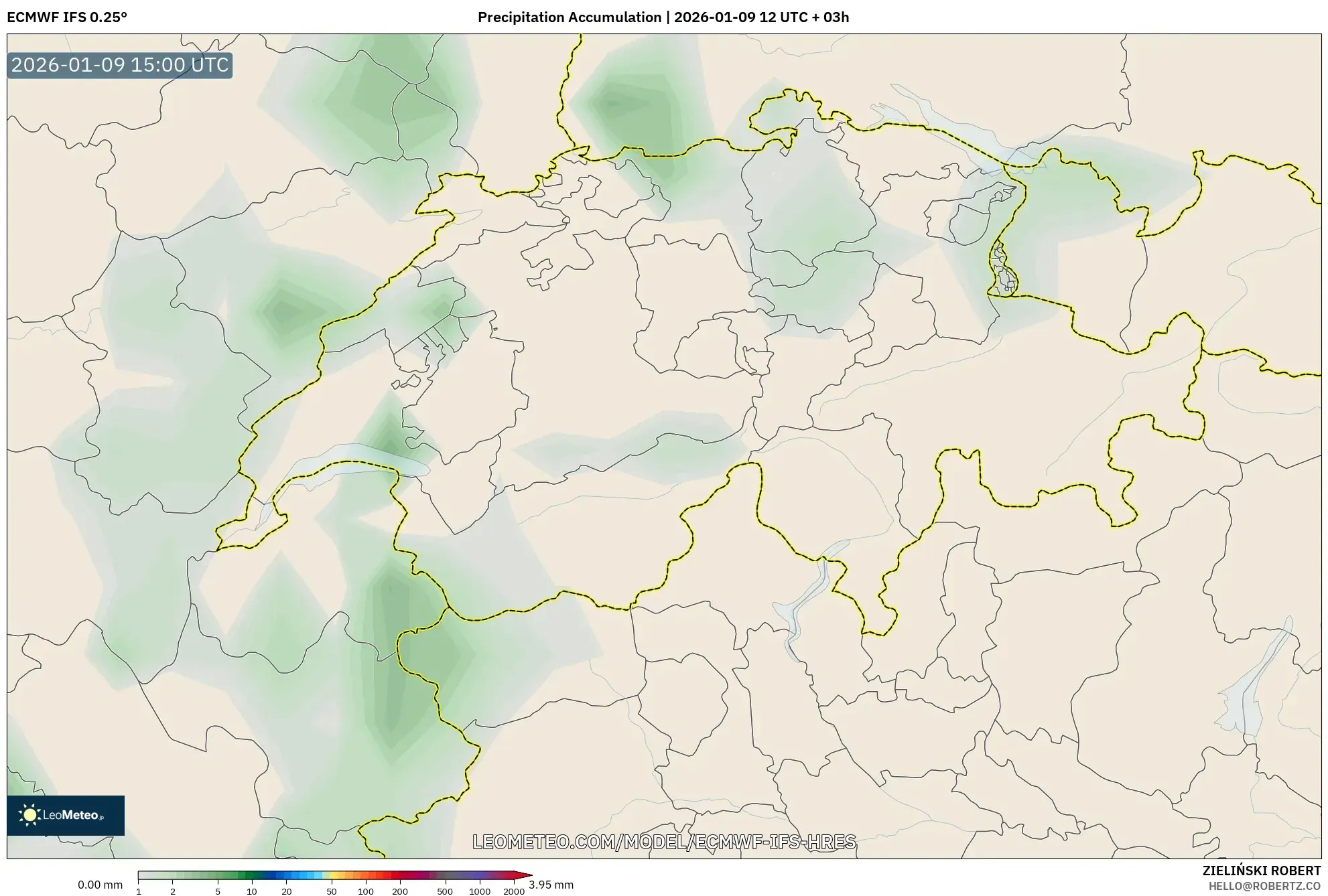 ECMWF IFS 0.25° model - Switzerland, Precipitation Accumulation