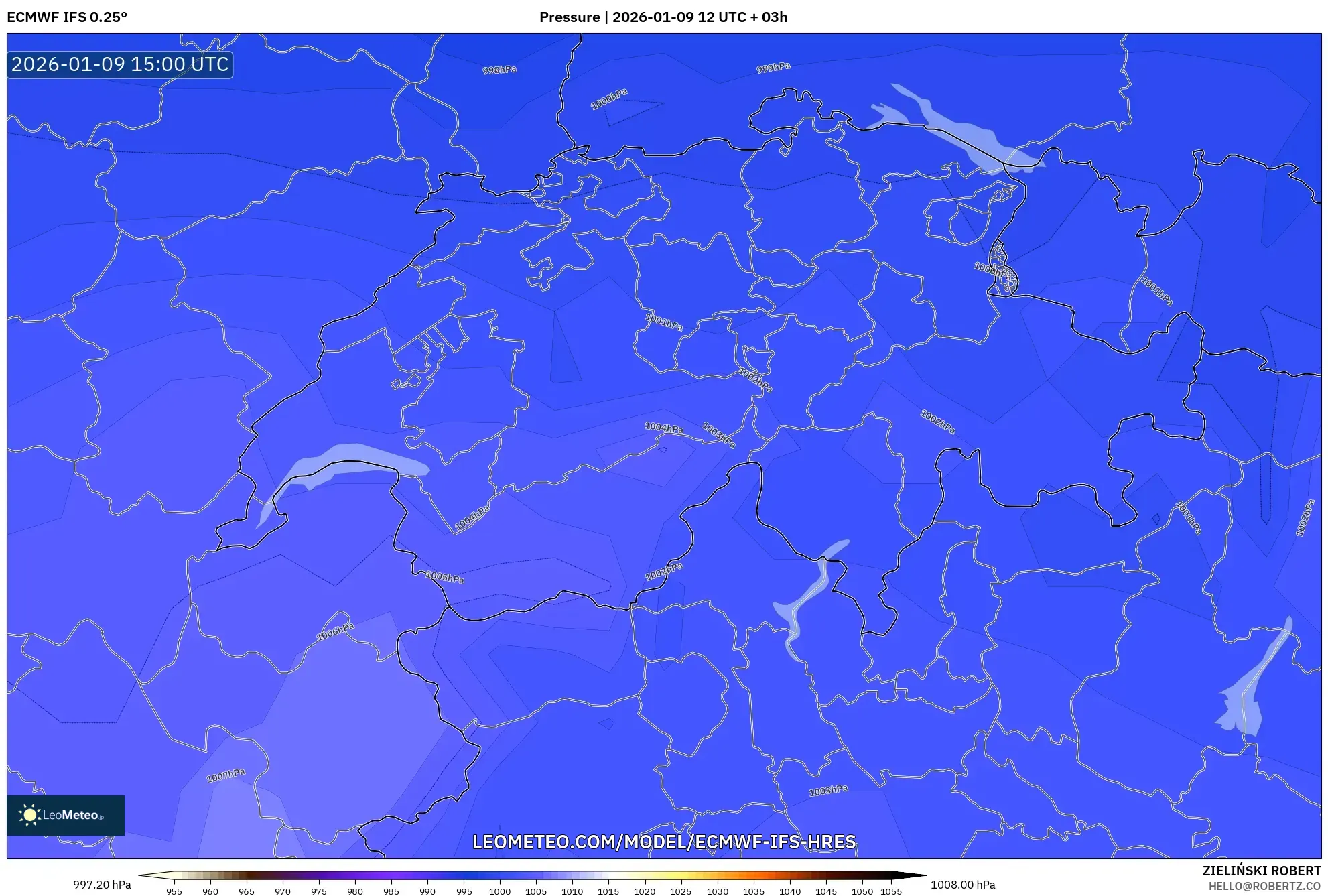 ECMWF IFS 0.25° model - Switzerland, Pressure