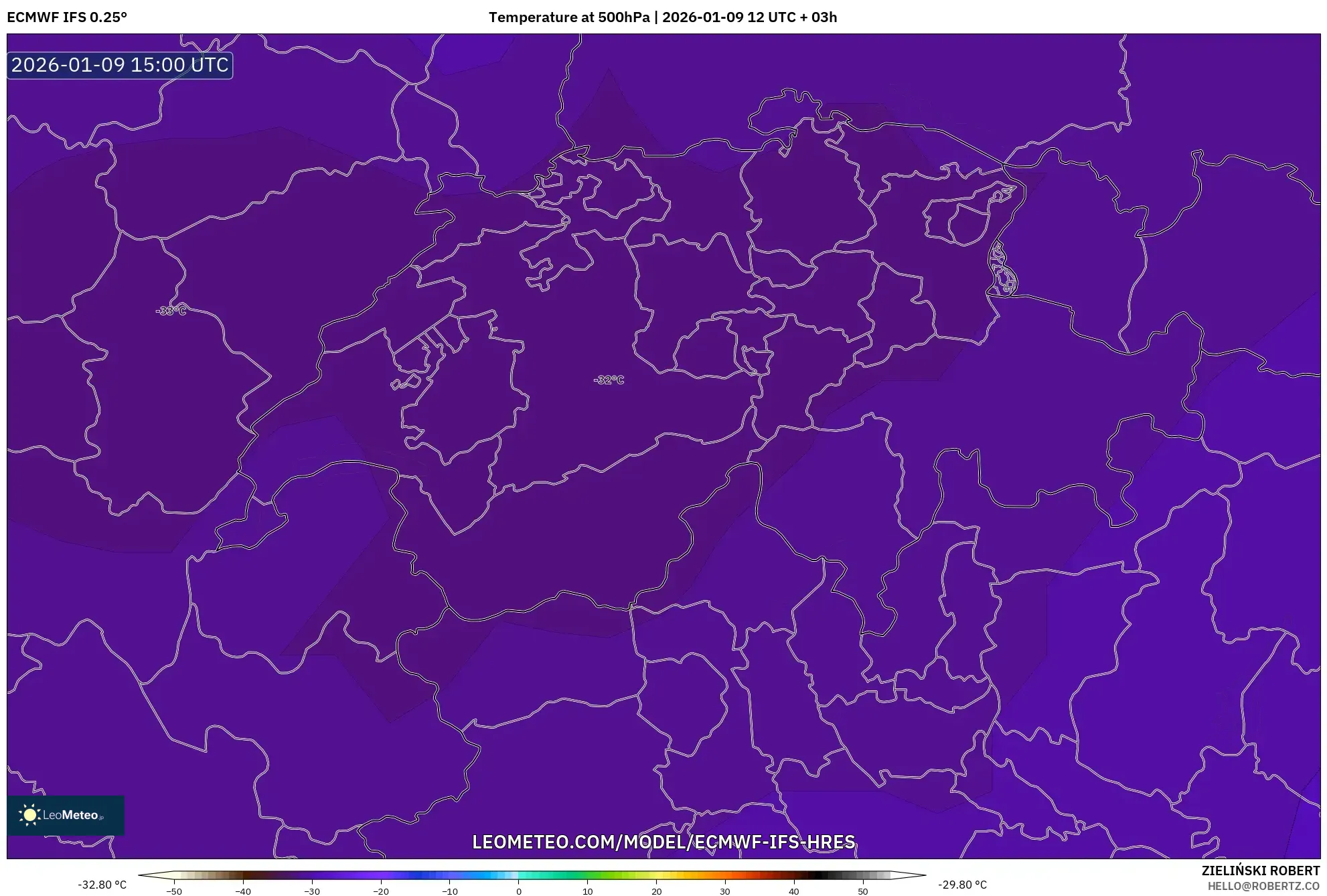 ECMWF IFS 0.25° model - Switzerland, Temperature at 500hPa