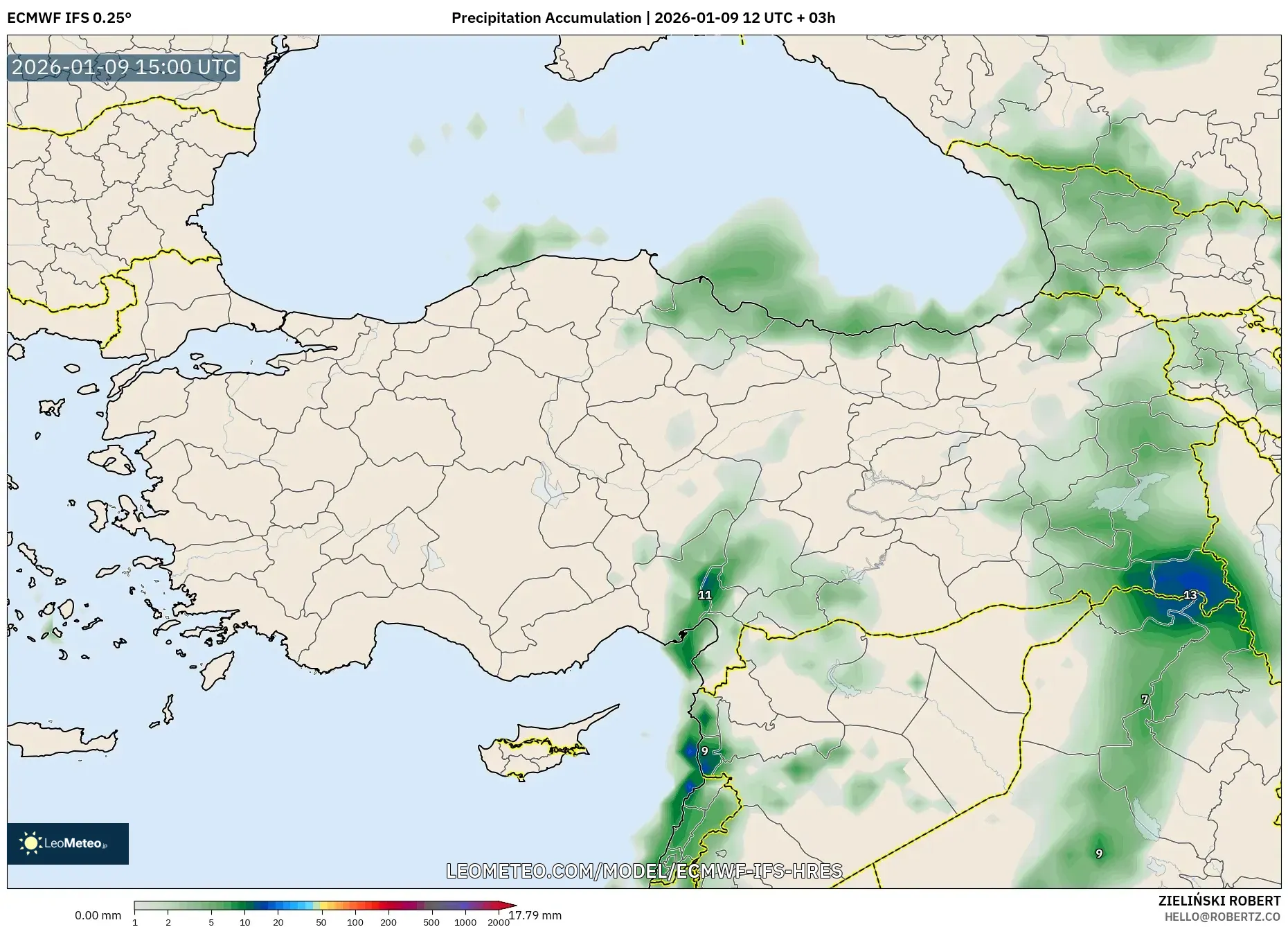 ECMWF IFS 0.25° model - Turkey, Precipitation Accumulation