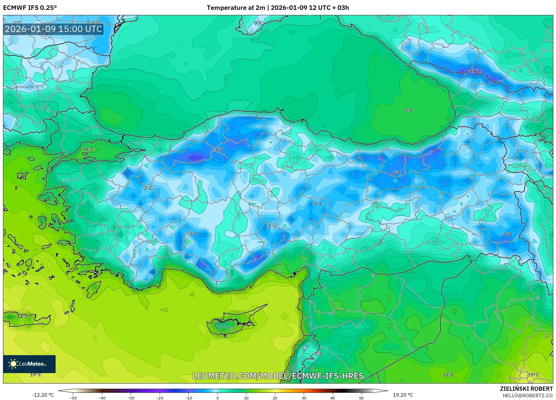 ECMWF IFS 0.25° model - Turkey, Temperature at 2m