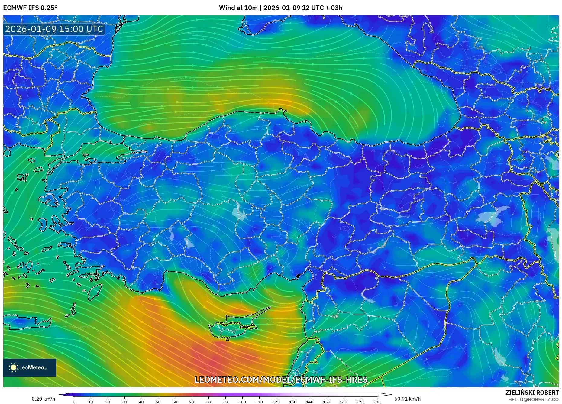 ECMWF IFS 0.25° model - Turkey, Wind at 10m
