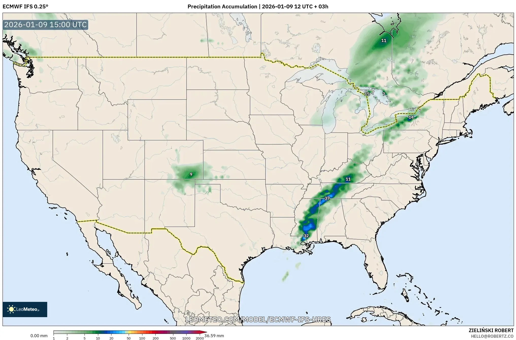 ECMWF IFS 0.25° model - United States, Precipitation Accumulation