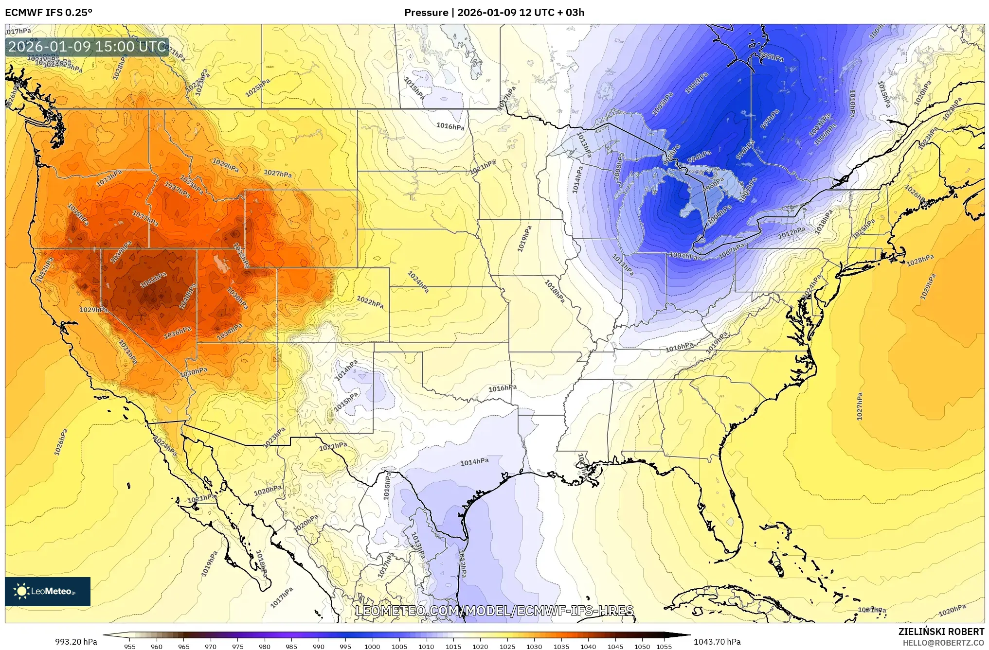ECMWF IFS 0.25° model - United States, Pressure