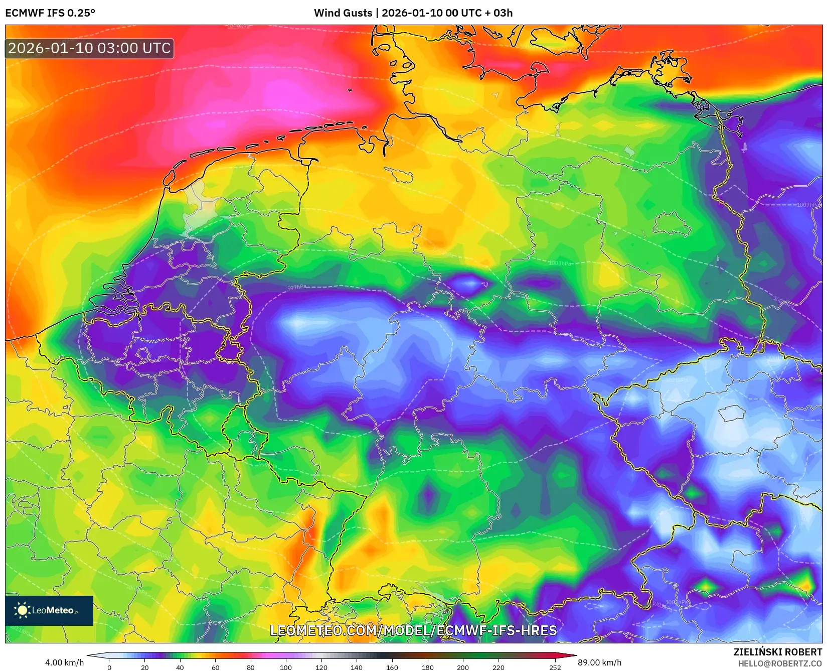 ECMWF IFS 0.25° model - Germany, Wind Gusts