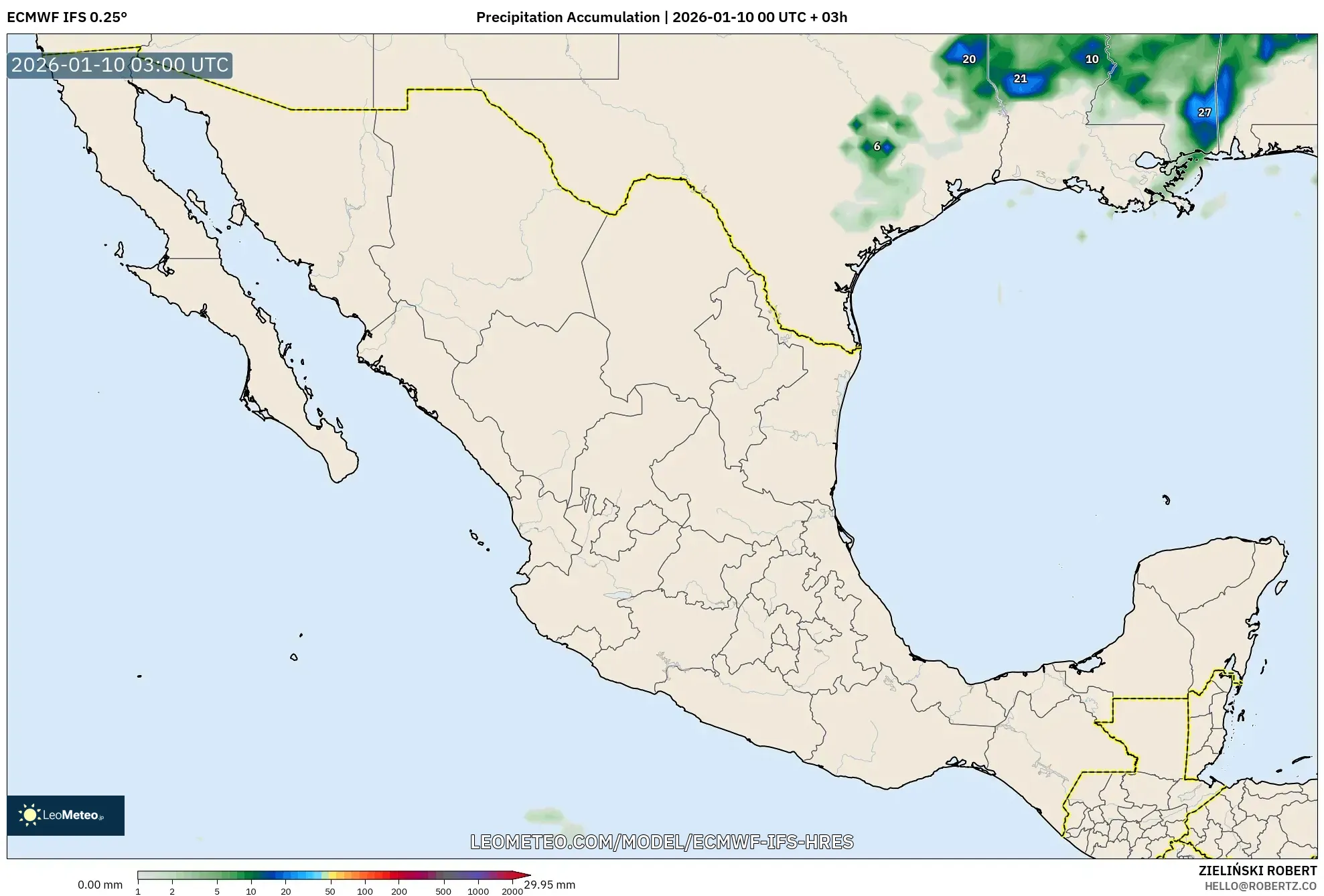 ECMWF IFS 0.25° model - Mexico, Precipitation Accumulation