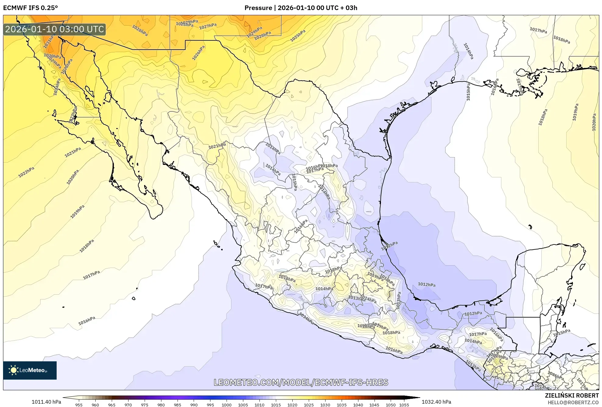 ECMWF IFS 0.25° model - Mexico, Pressure