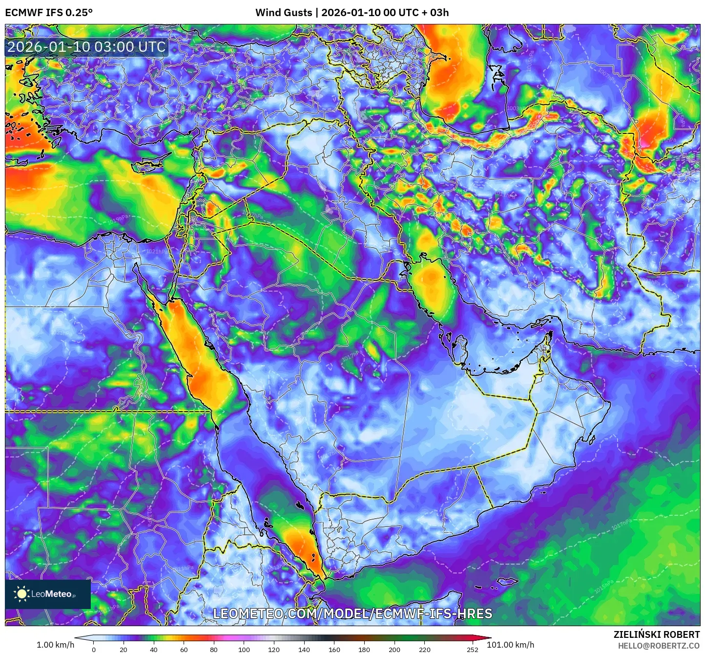 ECMWF IFS 0.25° model - Middle East, Wind Gusts