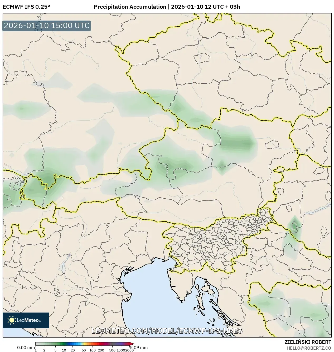 ECMWF IFS 0.25° model - Austria, Precipitation Accumulation