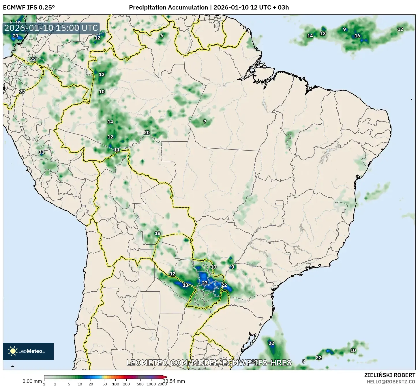 ECMWF IFS 0.25° model - Brazil, Precipitation Accumulation