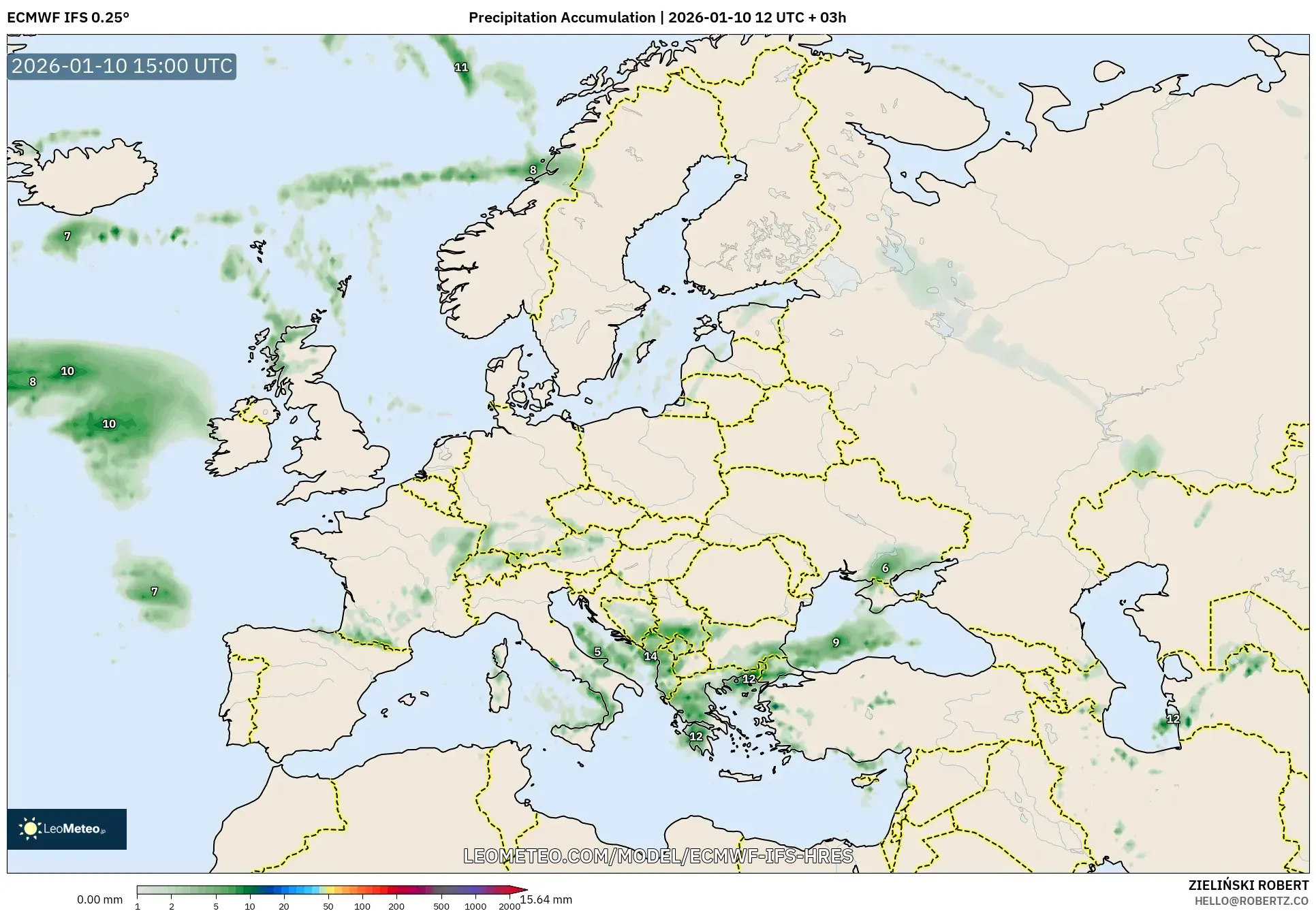 ECMWF IFS 0.25° model - Europe, Precipitation Accumulation