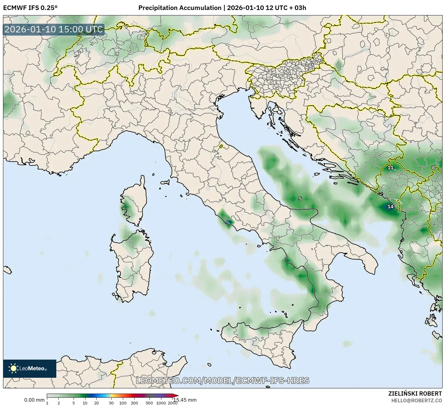 ECMWF IFS 0.25° model - Italy, Precipitation Accumulation