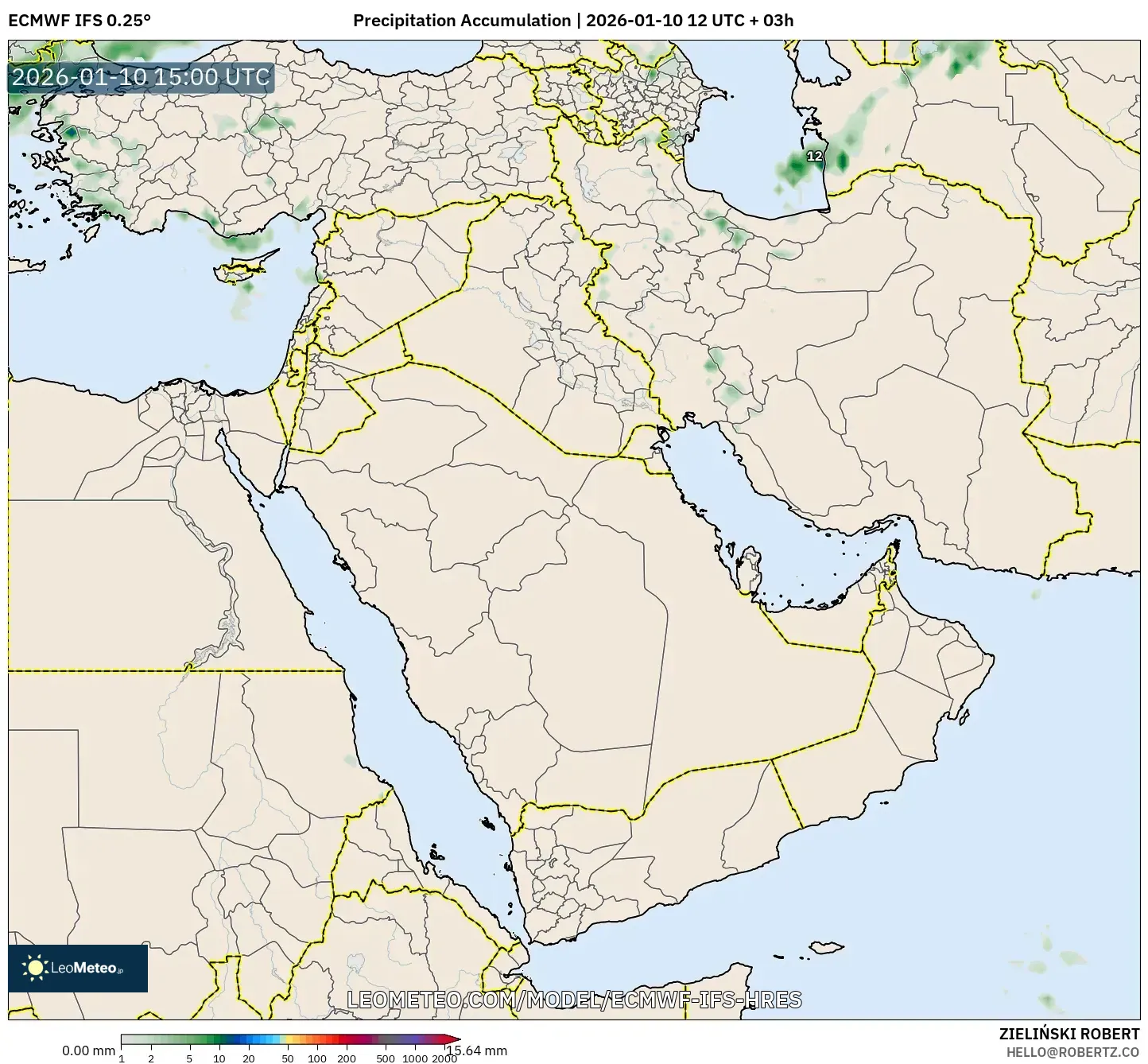 ECMWF IFS 0.25° model - Middle East, Precipitation Accumulation