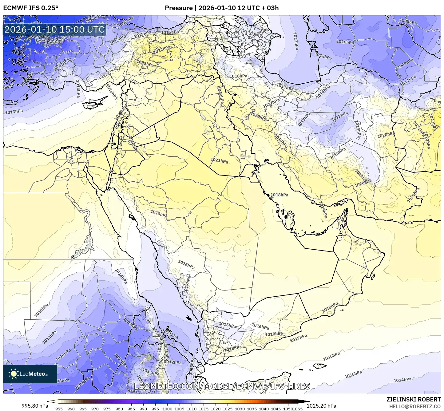 ECMWF IFS 0.25° model - Middle East, Pressure