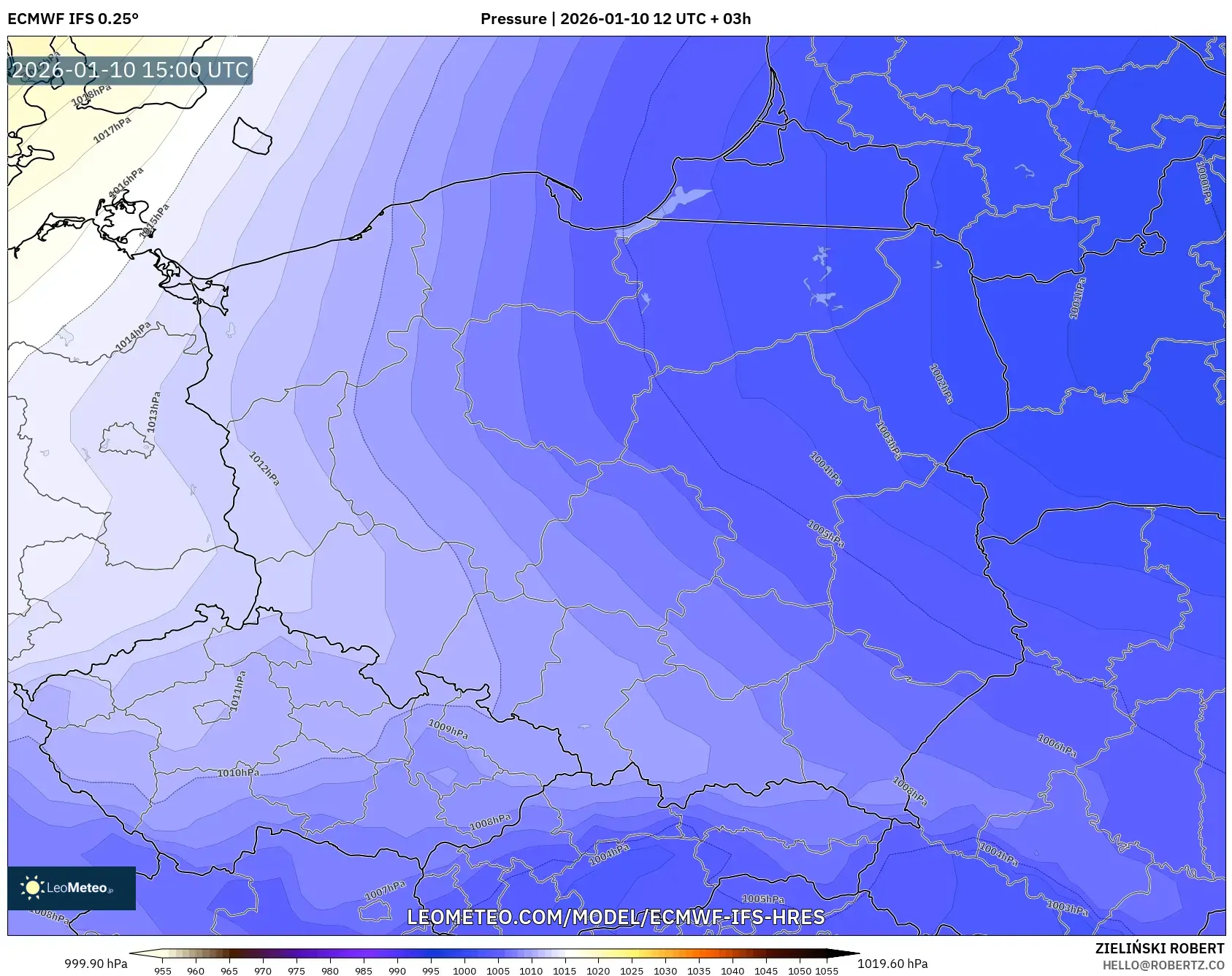 ECMWF IFS 0.25° model - Poland, Pressure