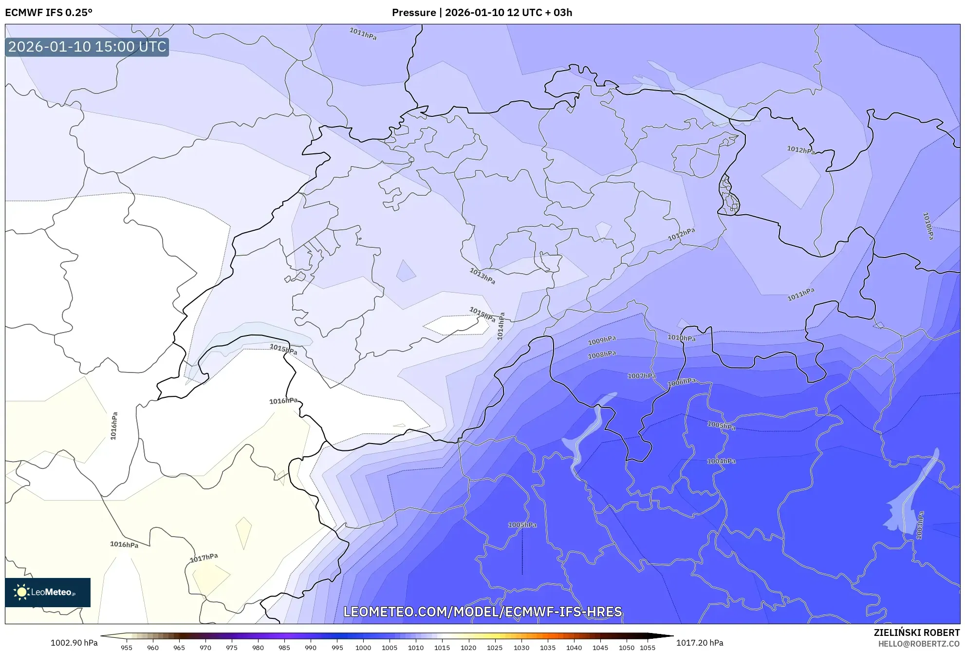 ECMWF IFS 0.25° model - Switzerland, Pressure