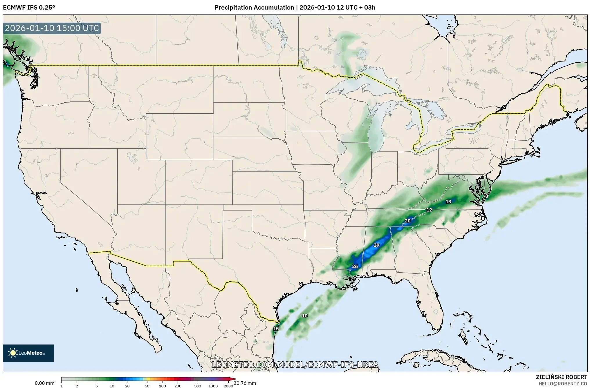 ECMWF IFS 0.25° model - United States, Precipitation Accumulation