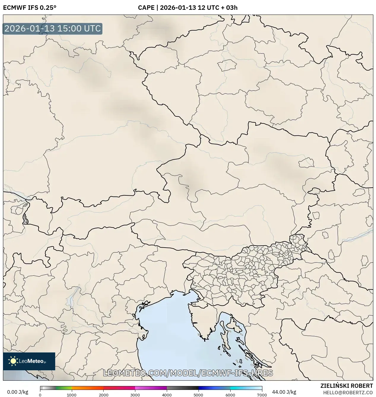 ECMWF IFS 0.25° model - Austria, CAPE