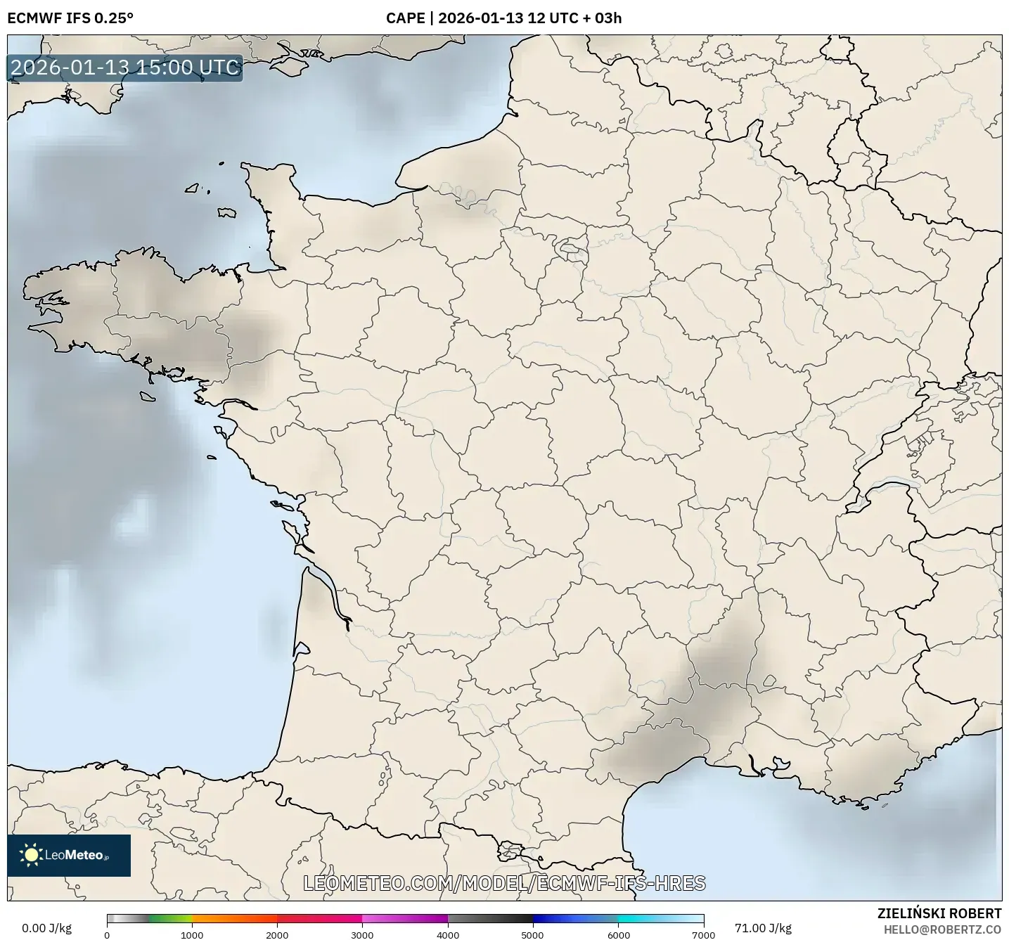 ECMWF IFS 0.25° model - France, CAPE