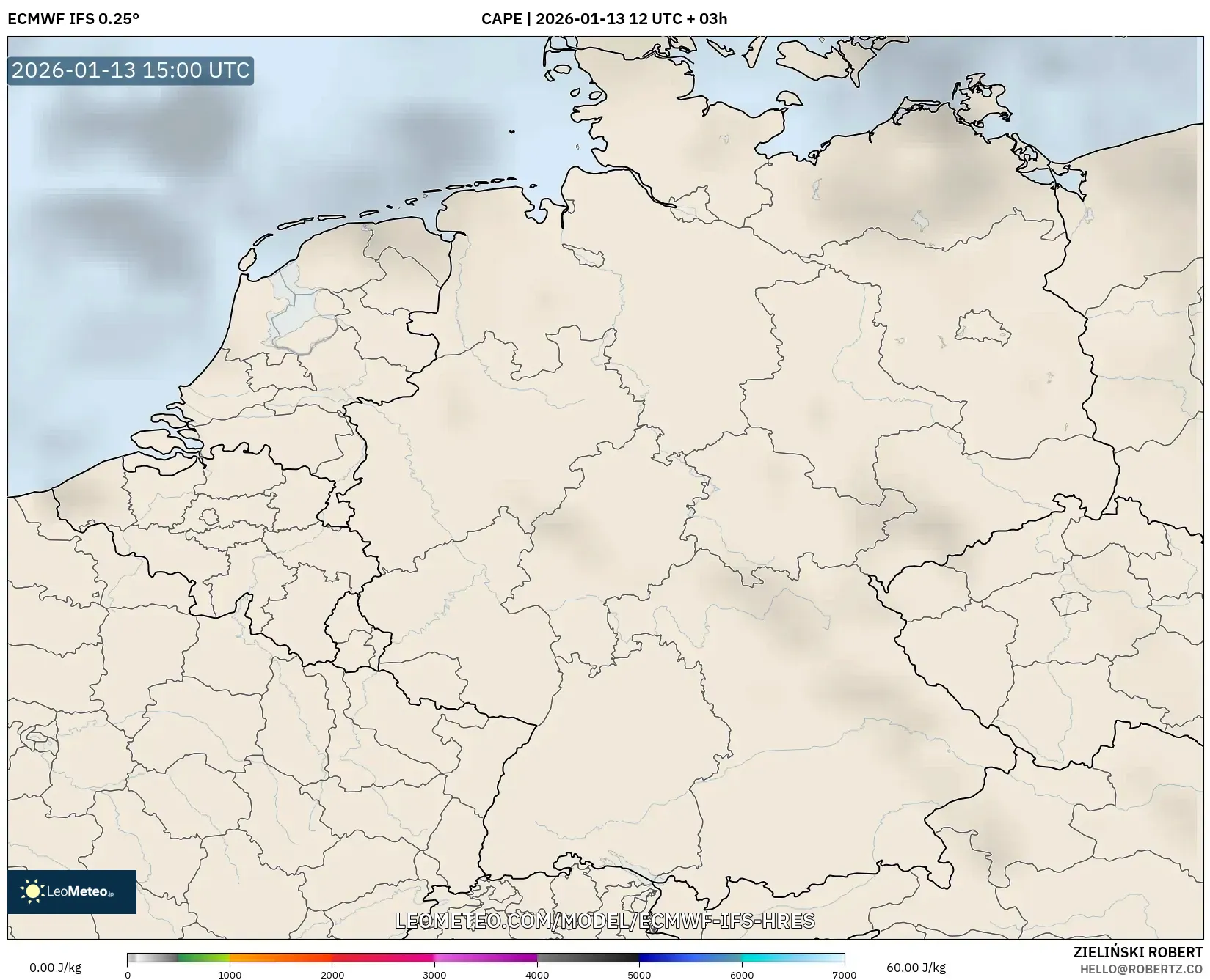 ECMWF IFS 0.25° model - Germany, CAPE