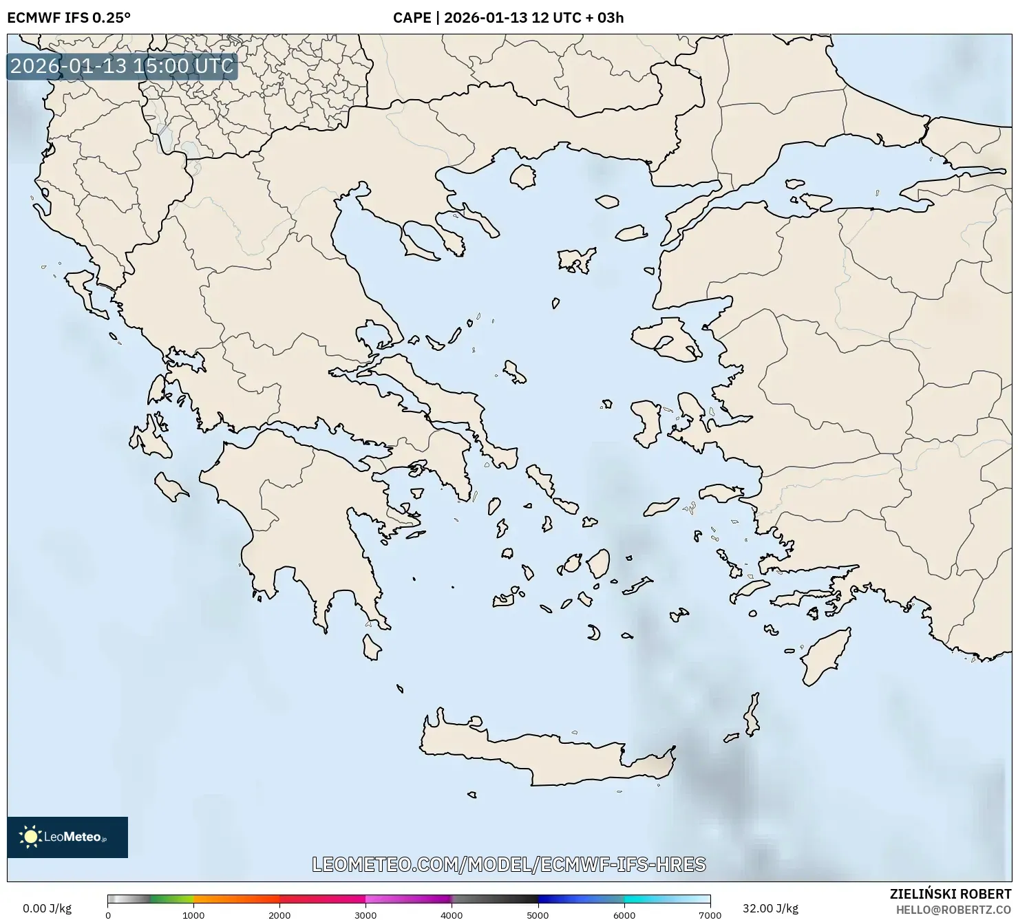 ECMWF IFS 0.25° model - Greece, CAPE