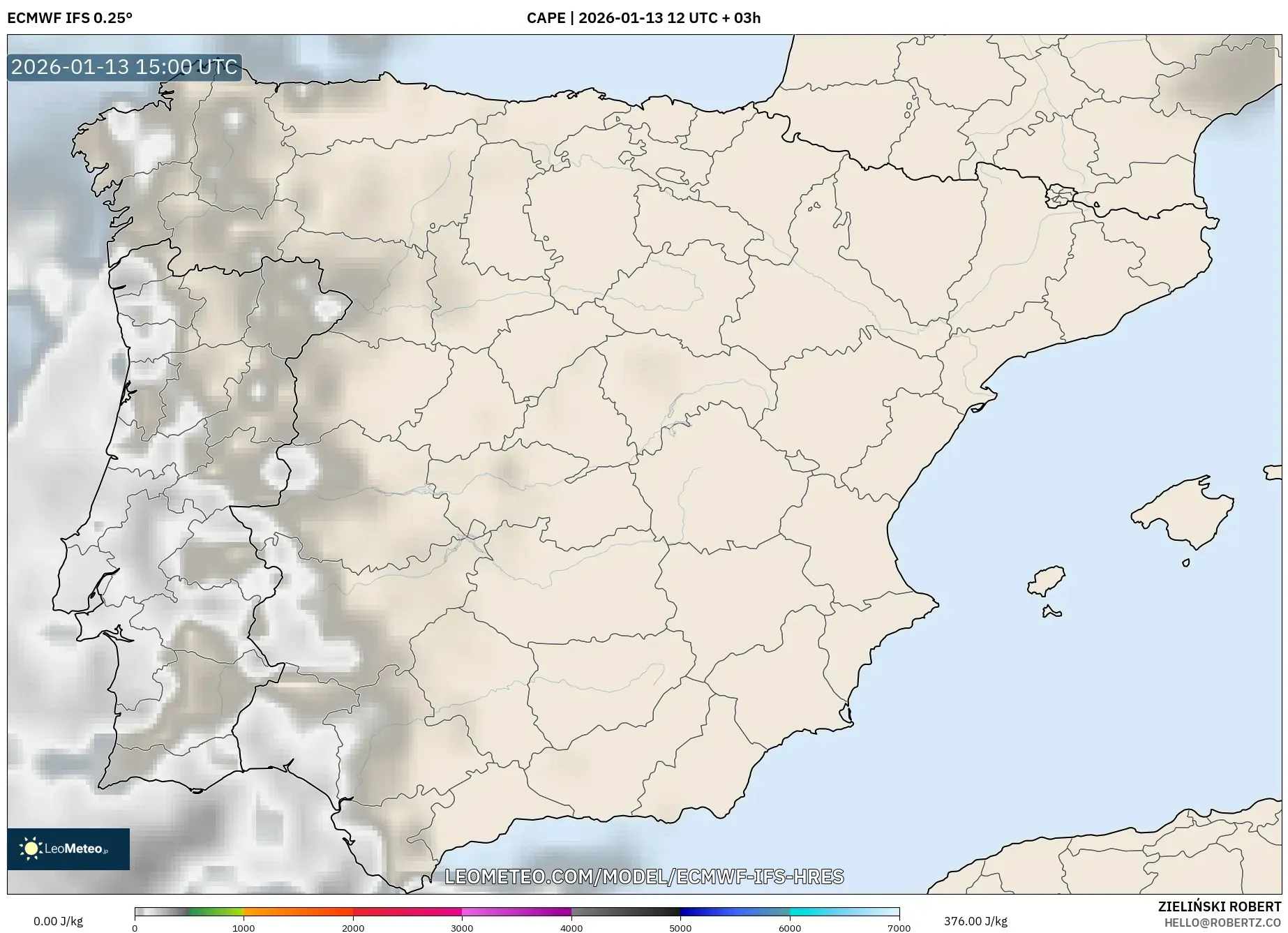 ECMWF IFS 0.25° model - Spain, CAPE