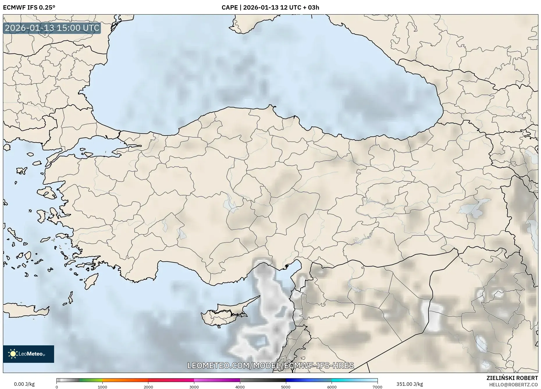 ECMWF IFS 0.25° model - Turkey, CAPE