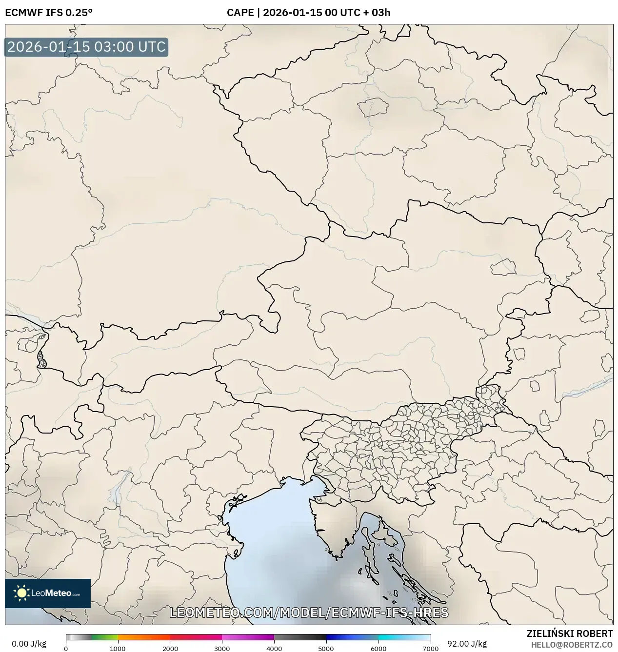 ECMWF IFS 0.25° model - Austria, CAPE