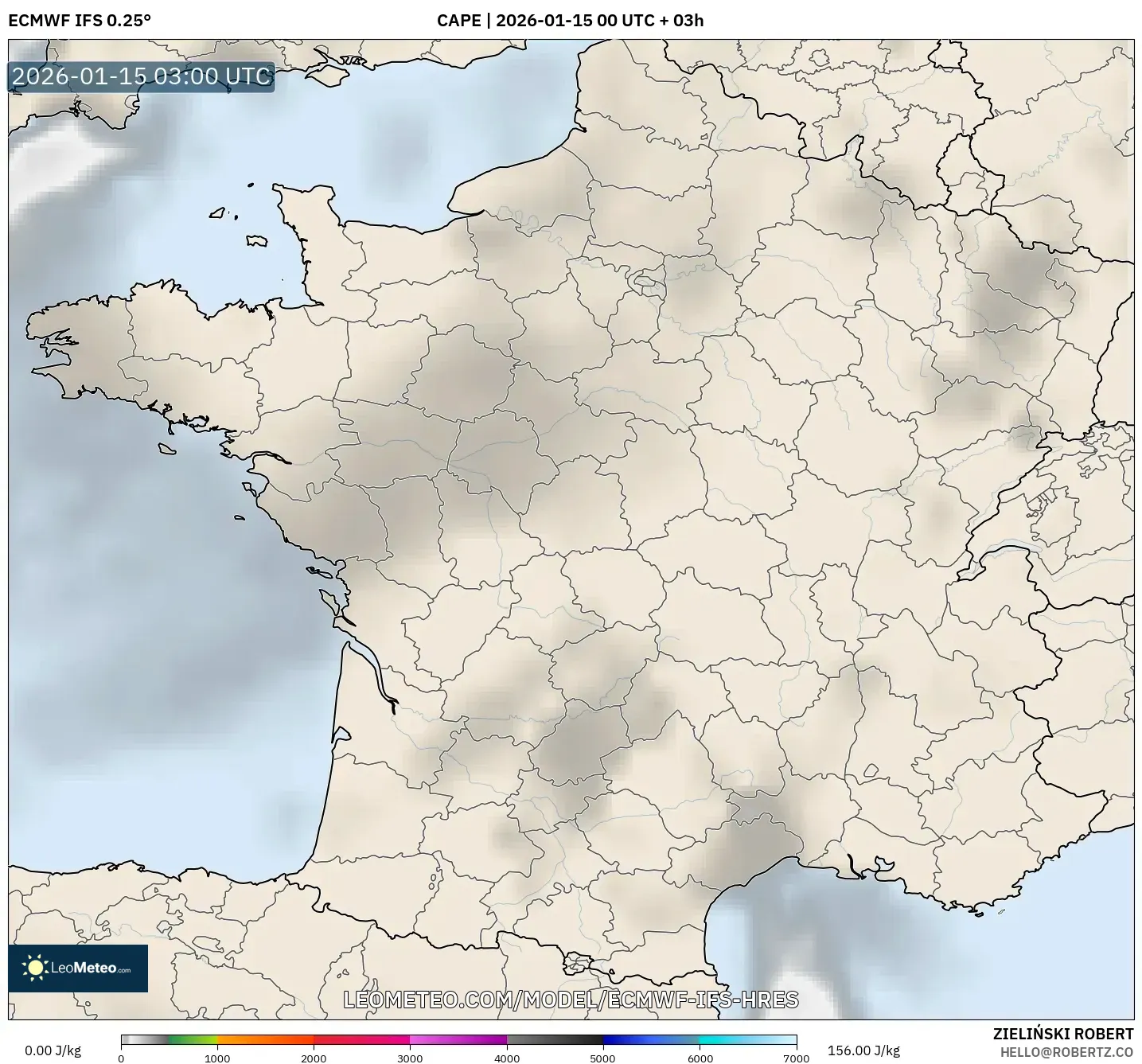 ECMWF IFS 0.25° model - France, CAPE