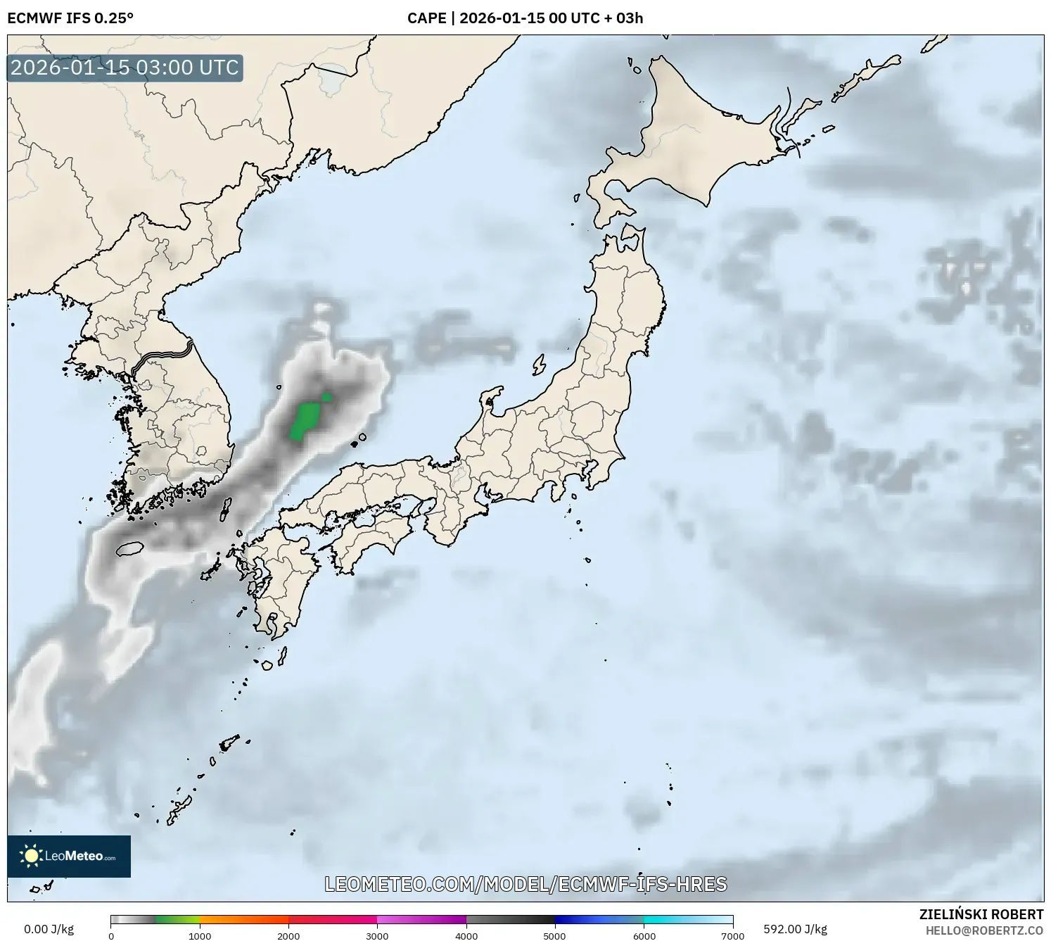 ECMWF IFS 0.25° model - Japan, CAPE
