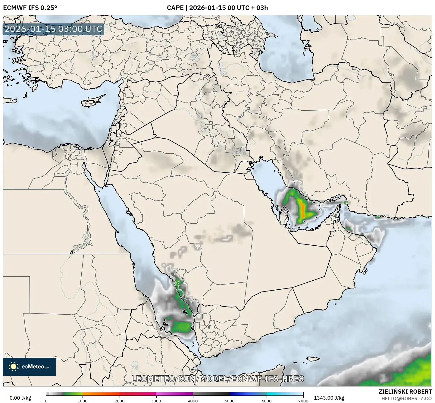 ECMWF IFS 0.25° model - Middle East, CAPE