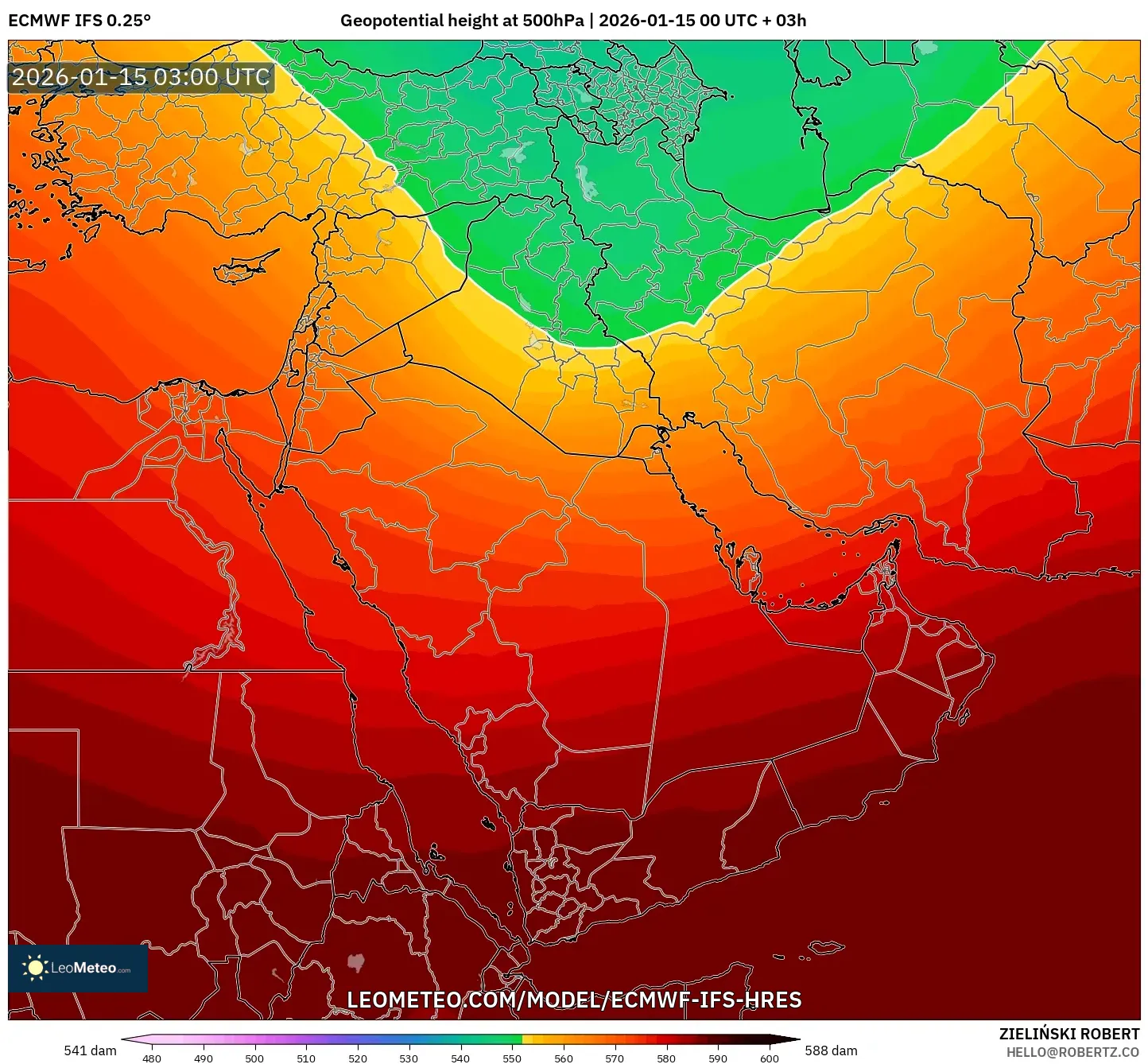 ECMWF IFS 0.25° model - Middle East, Geopotential height at 500hPa