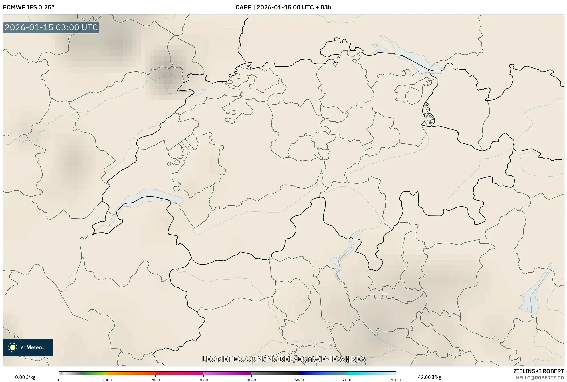 ECMWF IFS 0.25° model - Switzerland, CAPE