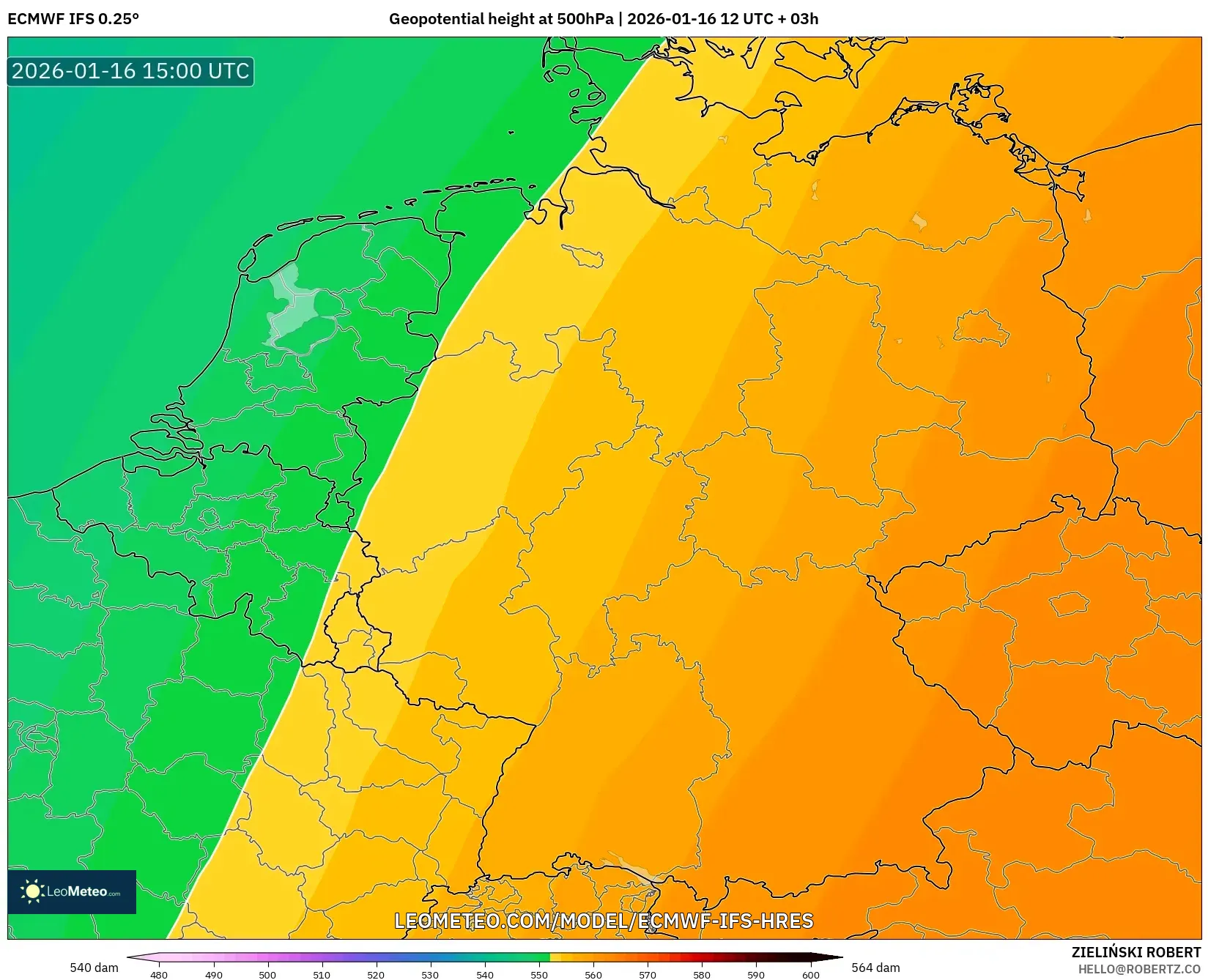 ECMWF IFS 0.25° model - Germany, Geopotential height at 500hPa