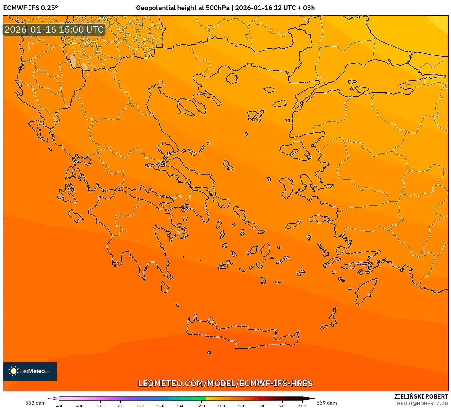 ECMWF IFS 0.25° model - Greece, Geopotential height at 500hPa