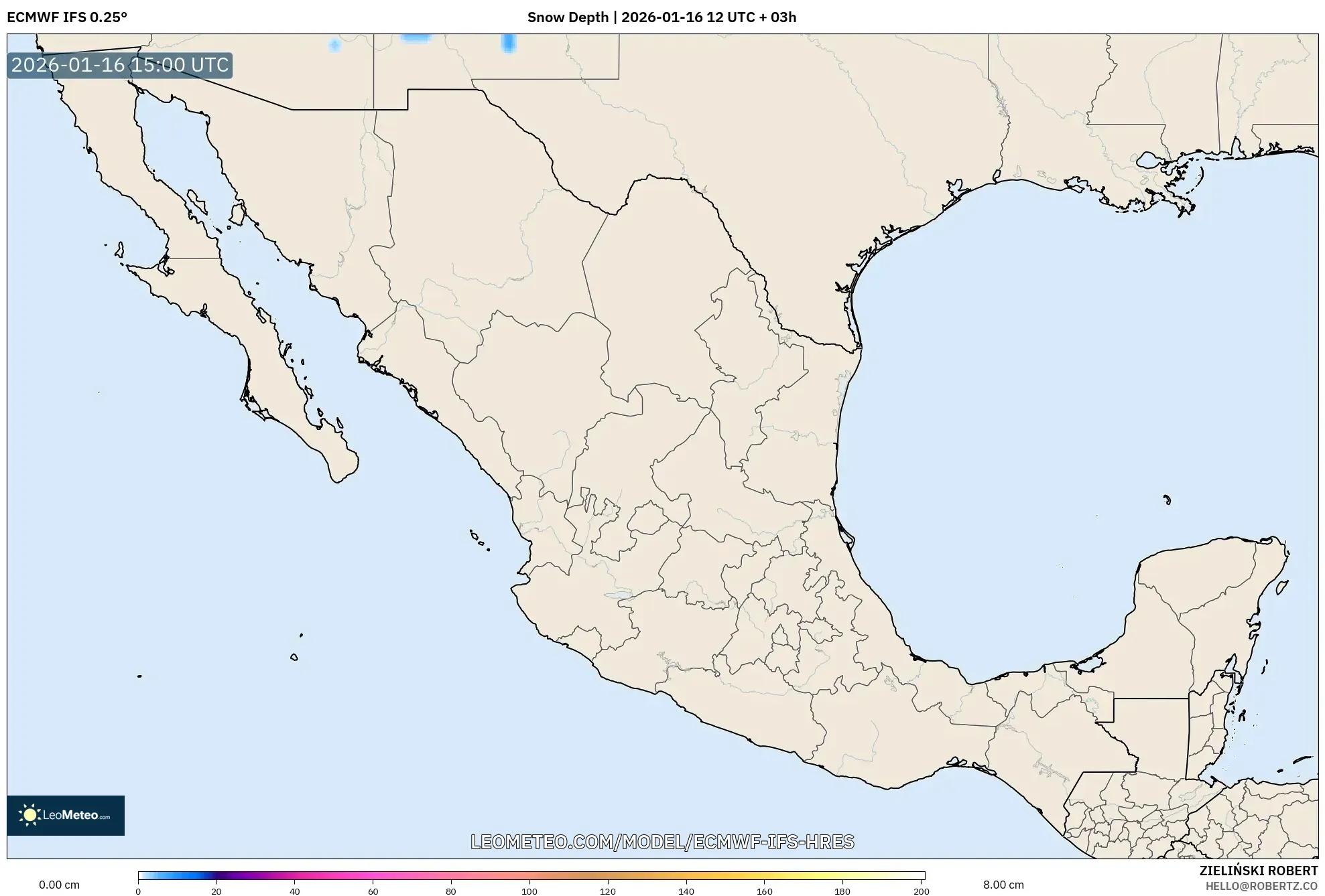 ECMWF IFS 0.25° model - Mexico, Snow Depth