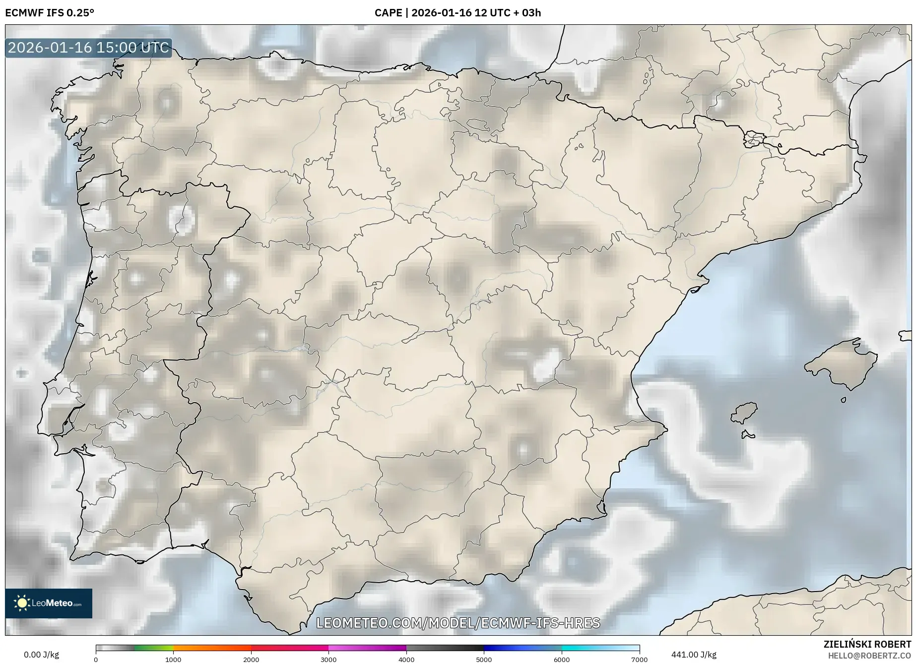 ECMWF IFS 0.25° model - Spain, CAPE