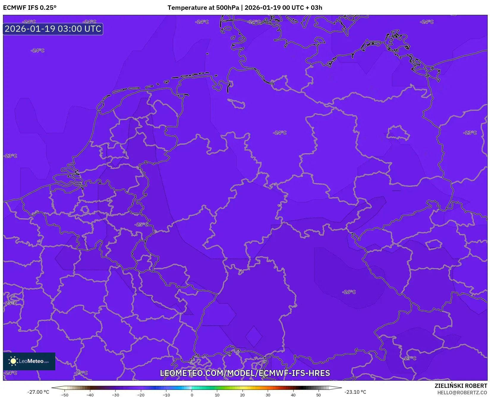 ECMWF IFS 0.25° model - Germany, Temperature at 500hPa
