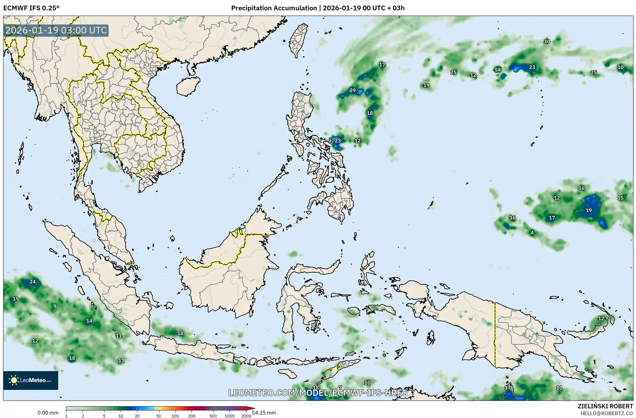 ECMWF IFS 0.25° model - South East Asia, Precipitation Accumulation