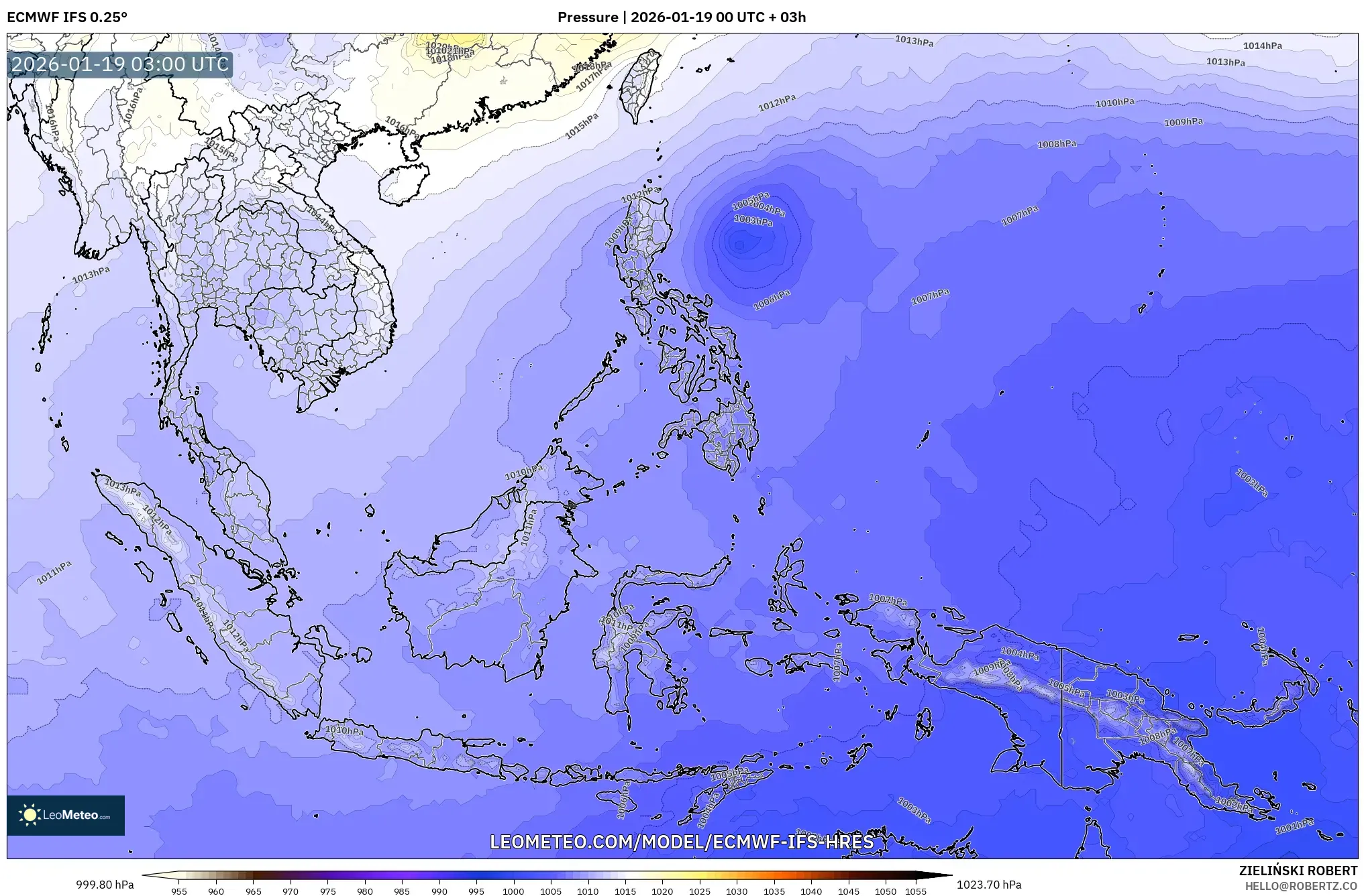 ECMWF IFS 0.25° model - South East Asia, Pressure