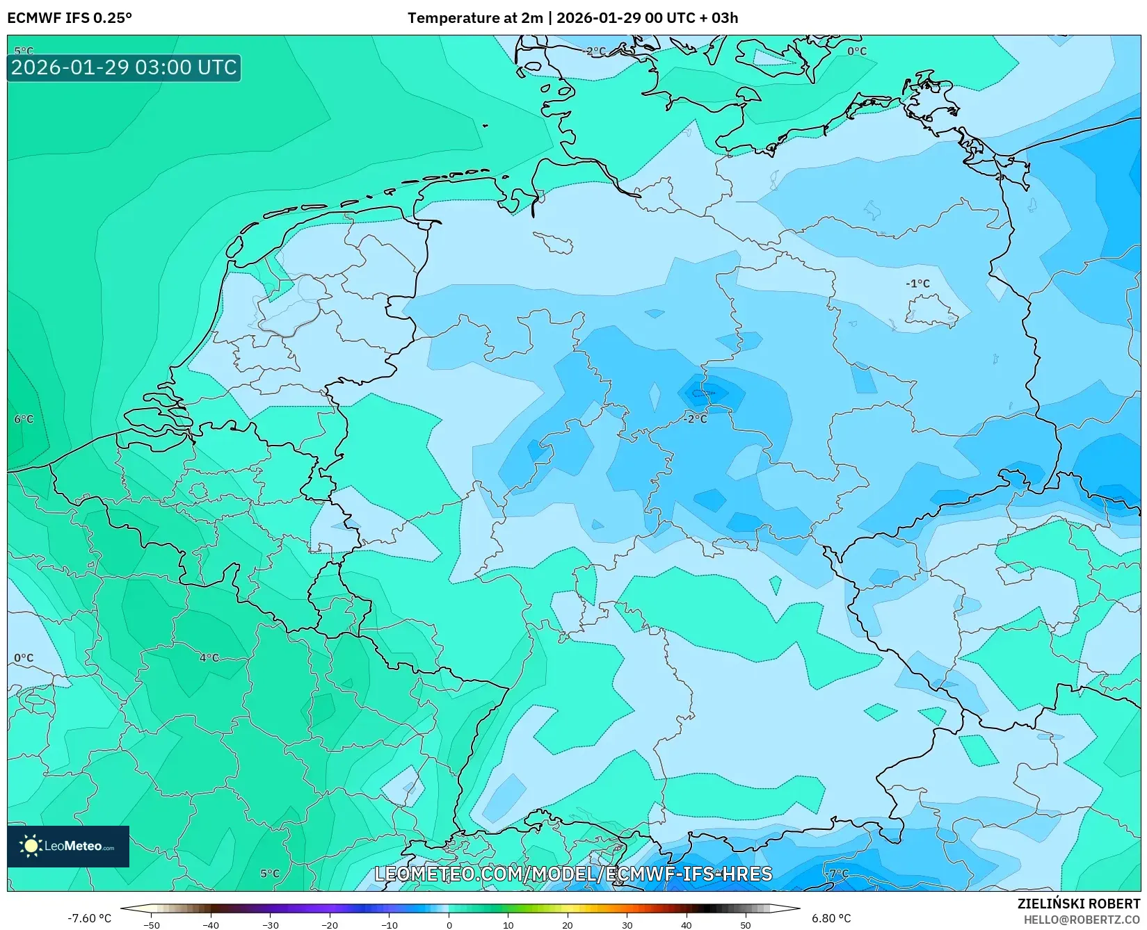 ECMWF IFS 0.25° model - Germany, Temperature at 2m