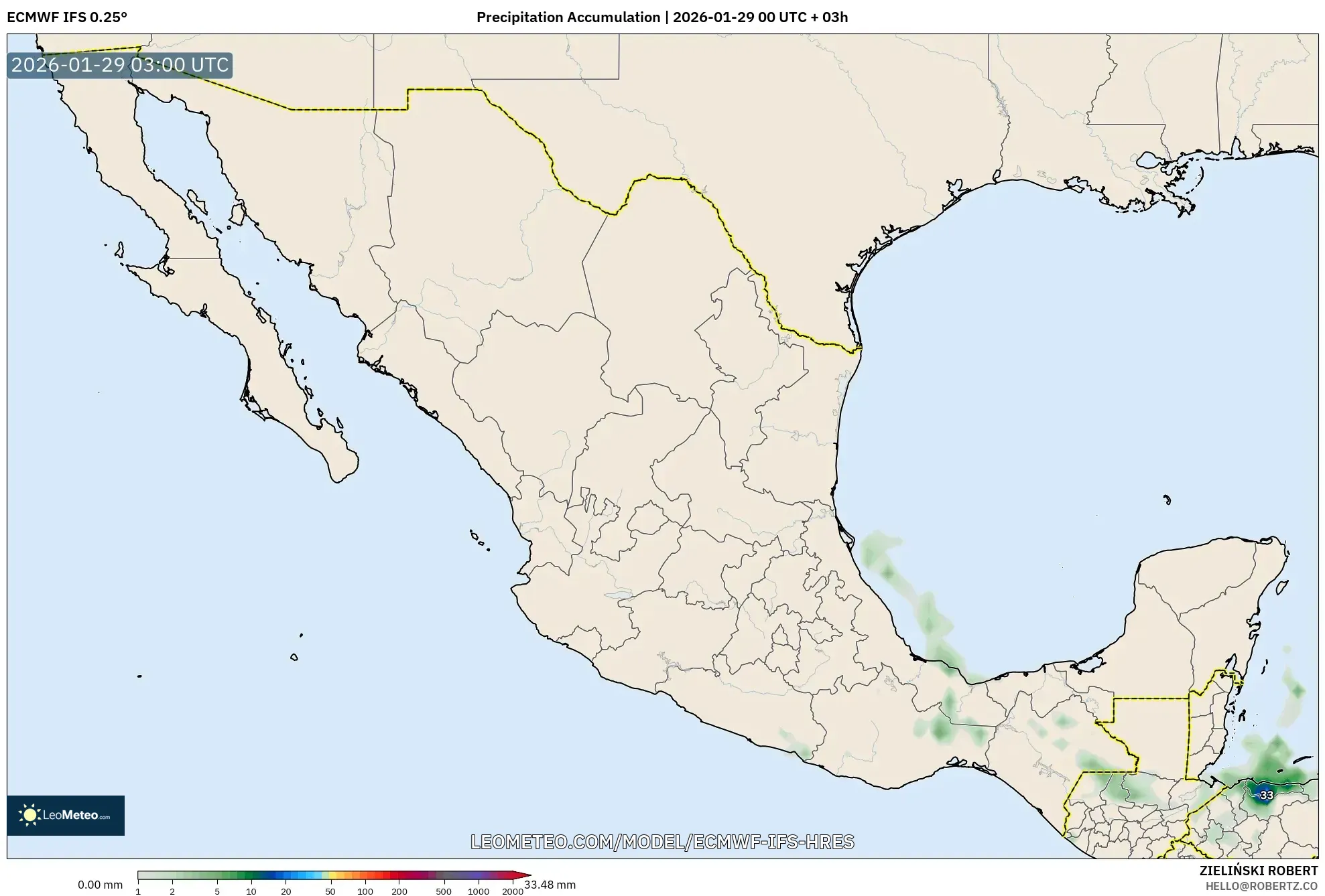 ECMWF IFS 0.25° model - Mexico, Precipitation Accumulation