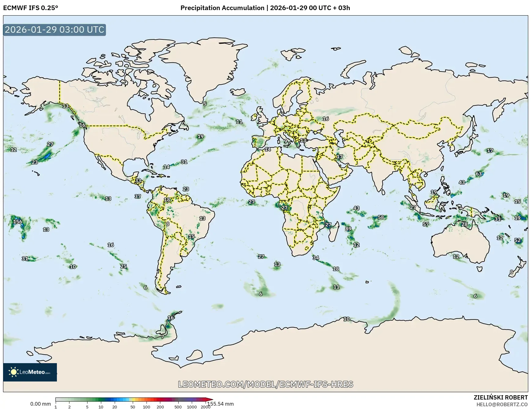 ECMWF IFS 0.25° model - World, Precipitation Accumulation